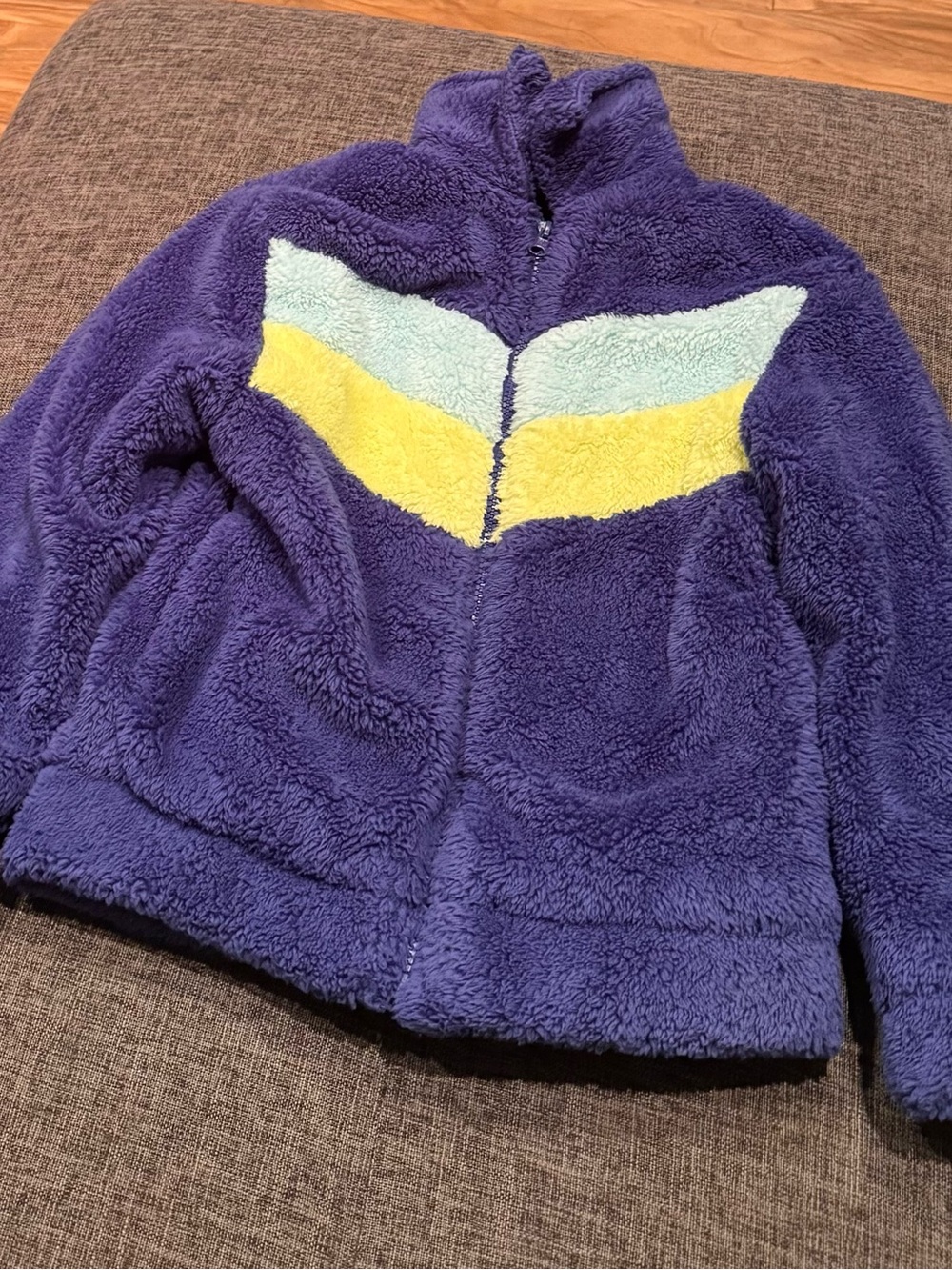 Kids Plush Zip-Up Jacket in Blue with Pastel Chevron